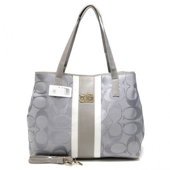 Coach Hamptons Weekend Signature Stripe Medium Grey Totes AEV - Click Image to Close